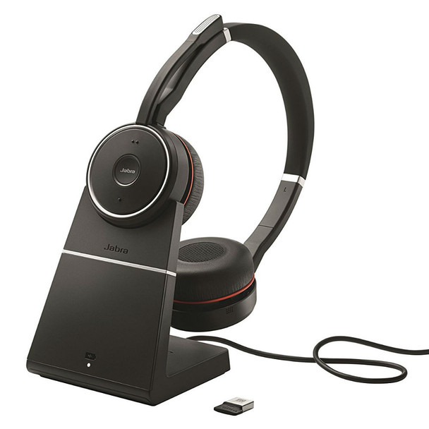 Jabra Evolve 75+ MS Noise Cancelling Wireless Headset With Charging Stand & USB Adapter