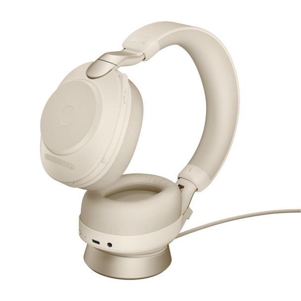 Jabra Evolve2 85 MS Stereo ANC Headset With Link 380 USB-A Wireless Adapter And Charging Stand (Beige)