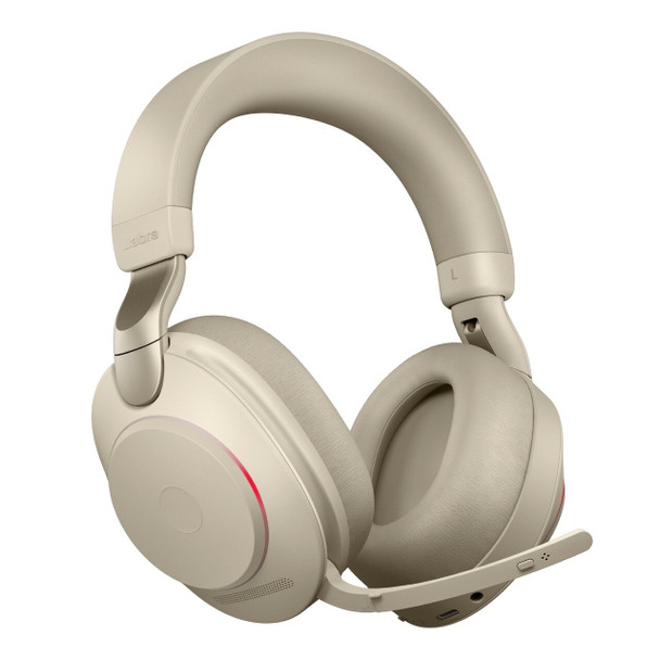 Jabra Evolve2 85 MS Stereo ANC Headset With Link 380 USB-C Wireless Adapter (Beige)