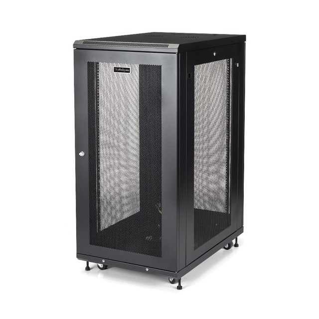 StarTech 24U Enterprise-Grade Server Rack Cabinet Kit, 19" Enclosed 4-Post Rack with Shelf and Cable Management, 75cm Mounting Depth, 450kg Capacity