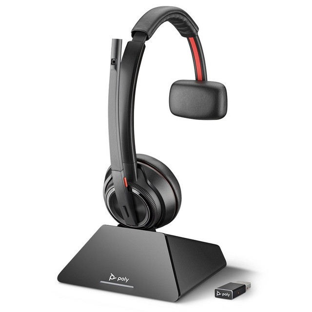 Poly Plantronics Savi 8210 UC Mono, Wireless DECT Headset, With D200 Wireless Dongle, With Charging Base, USB-A