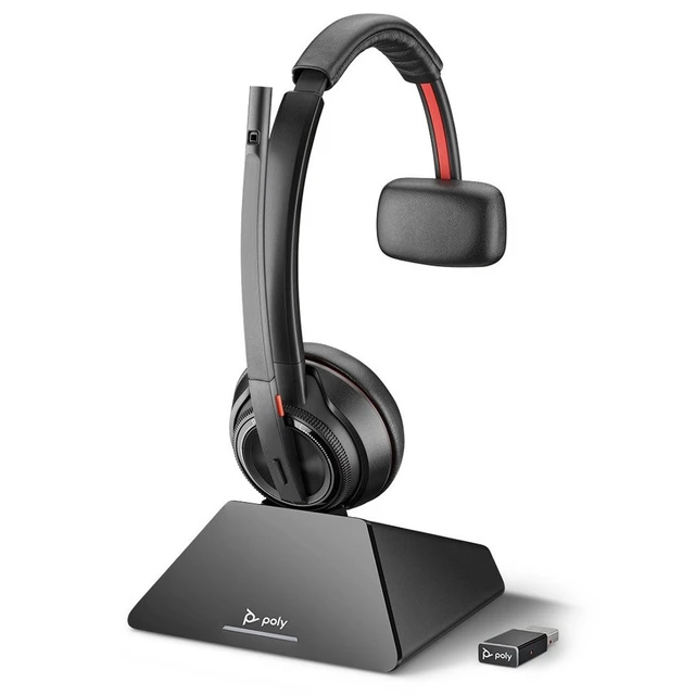 Poly Plantronics Savi 8210-M UC Mono, Wireless DECT Headset, With D200 Wireless Dongle, With Charging Base, USB-A