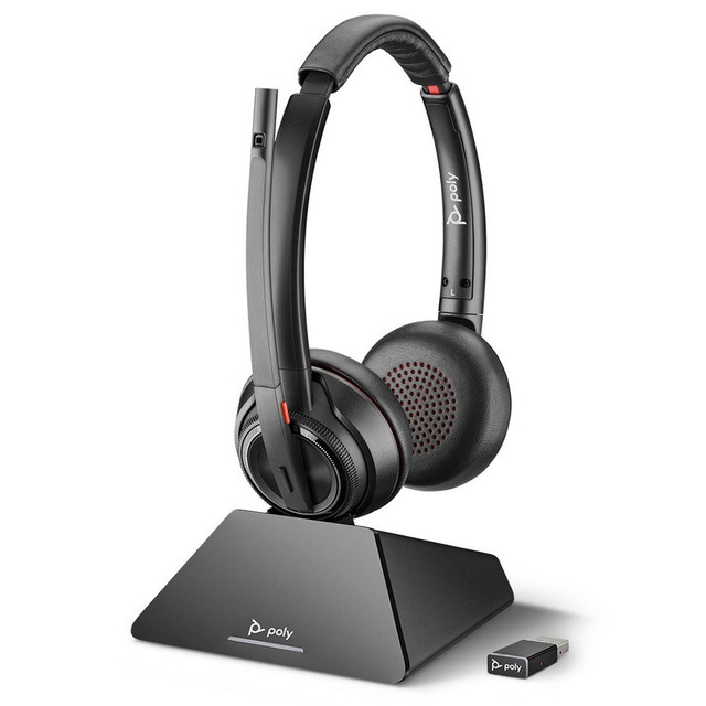 Poly Plantronics Savi 8220-M UC Stereo, Wireless Headset, With D200 Wireless Dongle, With Charging Base, USB-A