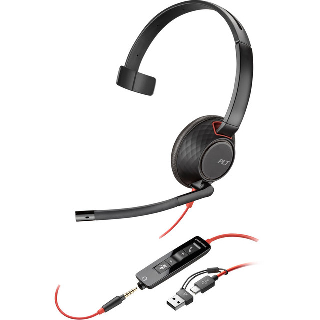 Poly Plantronics Blackwire 5210 Corded Mono Headset, USB-C, 3.5mm with USB-C/A Adapter