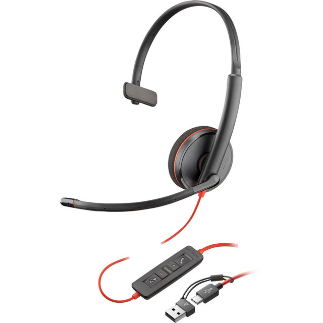 Poly Plantronics Blackwire 3310 UC Mono Office Headset, USB-C with USB-C/A Adapter