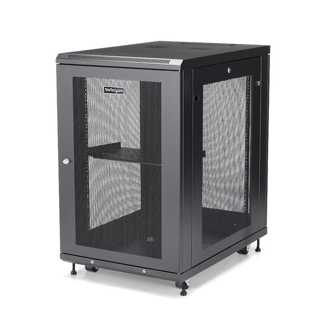 StarTech 4-Post 18U Server Rack Cabinet, Lockable 19" Data Rack Cabinet for Computer / AV / IT Equipment, Office / Home Network Rack with Casters & Adjustable Mounting Rails