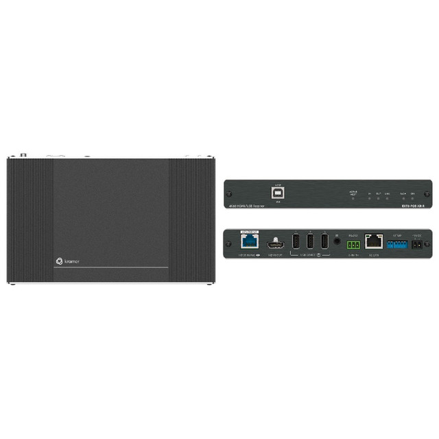 Kramer EXT3-POE-XR-R 4K60 4:4:4 Receiver with Bidirectional PoE, USB, Ethernet, RS–232, & IR Over Extended–Reach HDBaseT 3.0