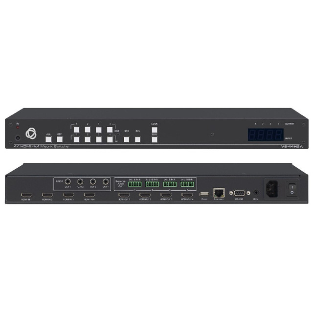 Kramer VS-44H2A 4x4 4K HDR HDMI HDCP 2.2 Matrix Switcher with Audio De–embedding