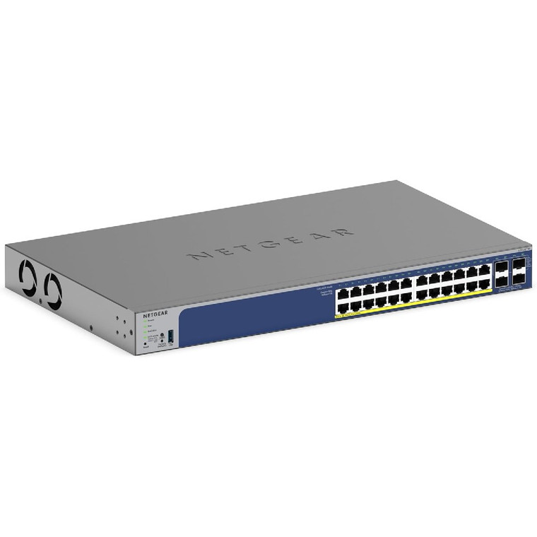 Netgear 28-Port Gigabit Ethernet Smart Managed Pro PoE Switch (GS728TXPv3 190W) with 24 x 1G PoE+, 4 x 10G SFP+ Desktop/Rackmount and ProSAFE