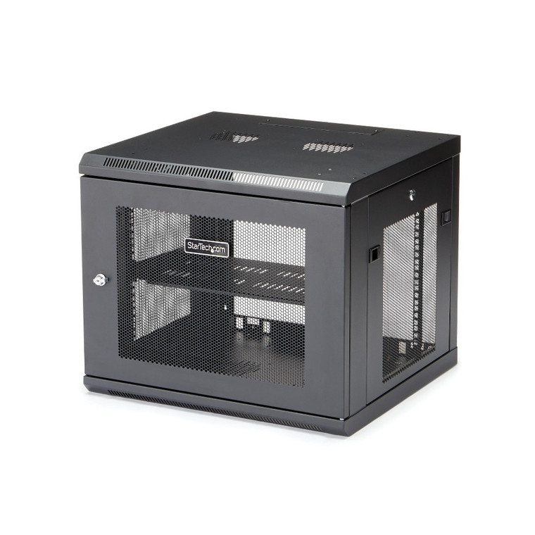 StarTech 4-Post 9U Wall Mount Network Cabinet with 1U Shelf, 19" Wall-Mounted Server Rack for Data / AV / Electronics / Computer Equipment, Small Vented Rack Enclosure