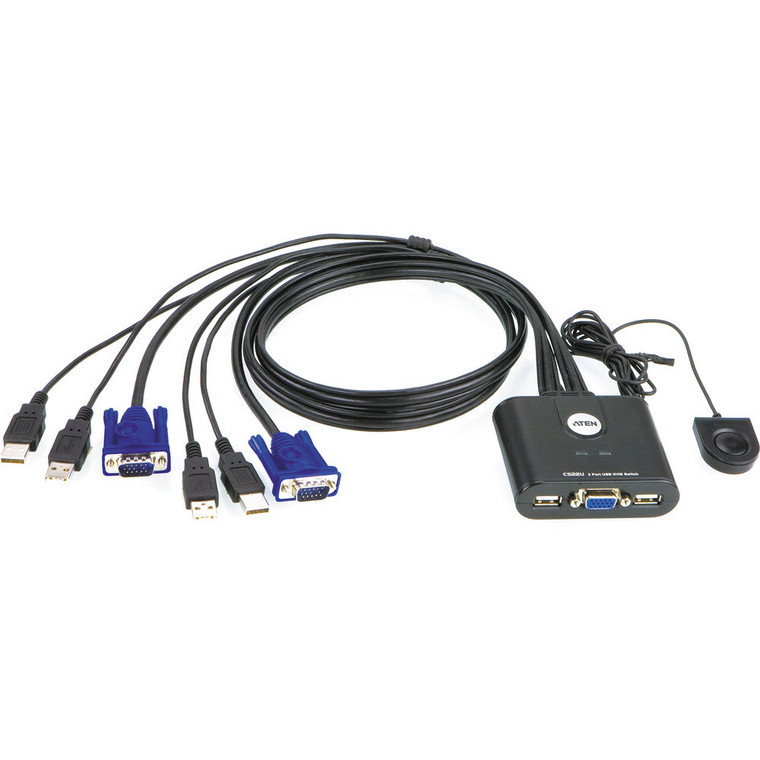 ATEN 2-Port USB VGA Cable KVM Switch with Remote Port Selector