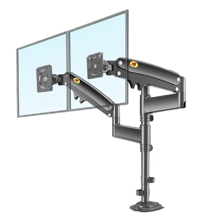 North Bayou H180 Desk Stand with Dual Screens, Full Motion Rotatable Screen Arm for 17"-27" Monitor (Grey)