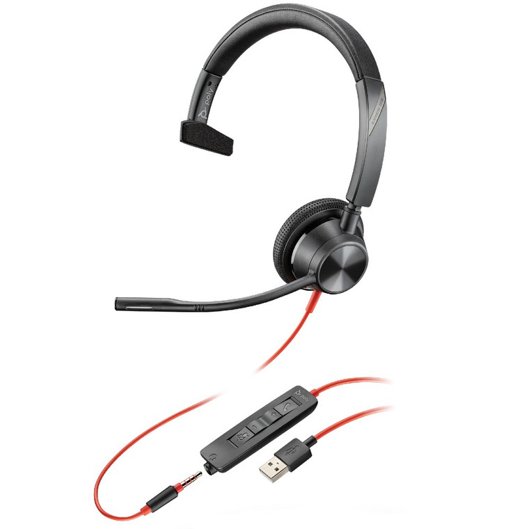 Poly Plantronics Blackwire 3315 UC Mono Office Headset, USB-A, 3.5mm