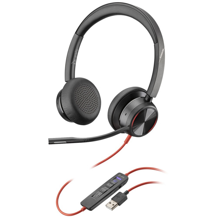 Poly Plantronics Blackwire 8225-M Active Noise Cancelling Headset, With Mic Boom, USB-A