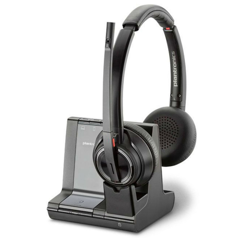 Poly Plantronics Savi 8220 Office Stereo, Wireless DECT Headset, With 3-in-1 Charging Base, For Deskphones, Computers & Mobile