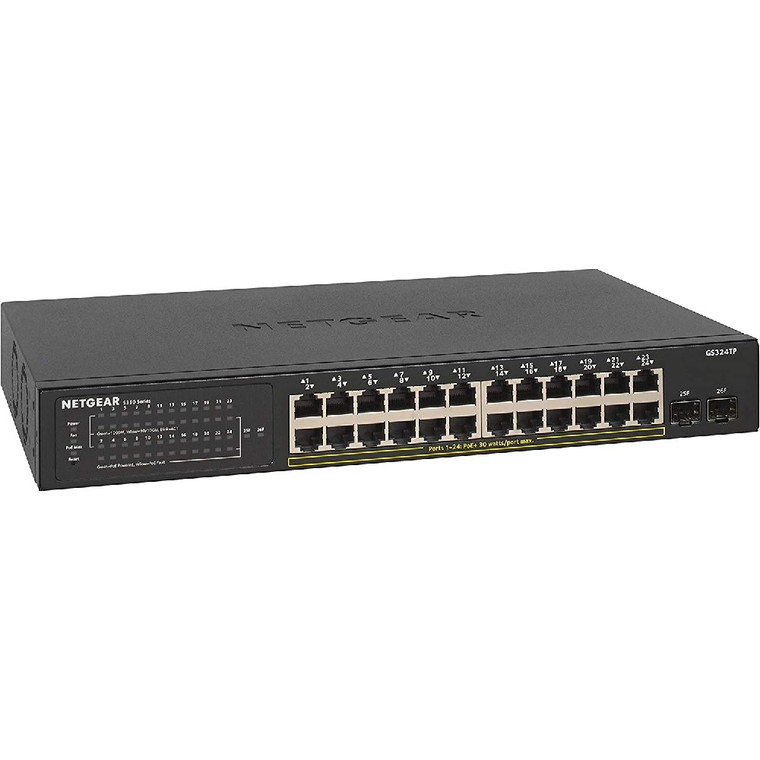 Netgear 24-Port Gigabit Ethernet PoE+ Smart Switch with 2 Dedicated SFP Ports (180W)