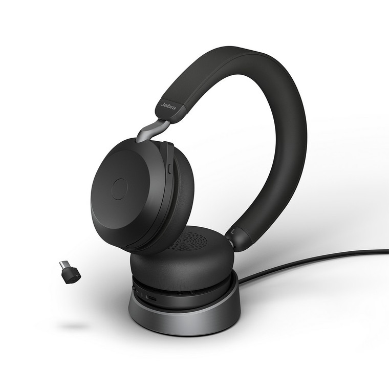 Jabra Evolve2 75 UC Stereo ANC Headset, With Link 380 Wireless Dongle, With Charging Stand, USB-C (Black)