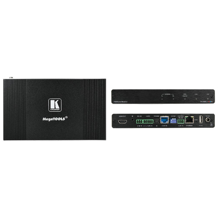Kramer TP-594RXR 4K HDR HDMI Receiver with Ethernet, RS–232, IR, ARC & Stereo Audio Routing Over PoE Extended–Reach HDBaseT 2.0