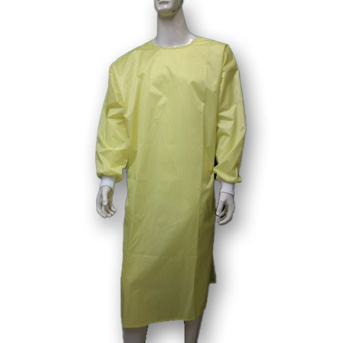 Isolation Gowns Poly/Carbon Fluid Resistant, Yellow With Stripes