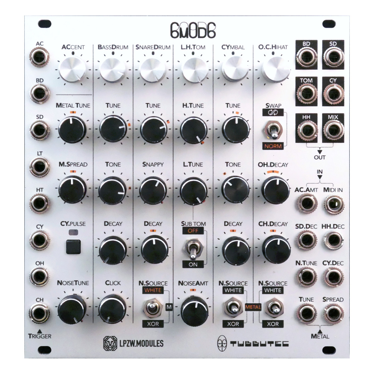 Tubbutec 6m0d6 Eurorack Drum Module (TR-606 6mod6) at Signal Sounds