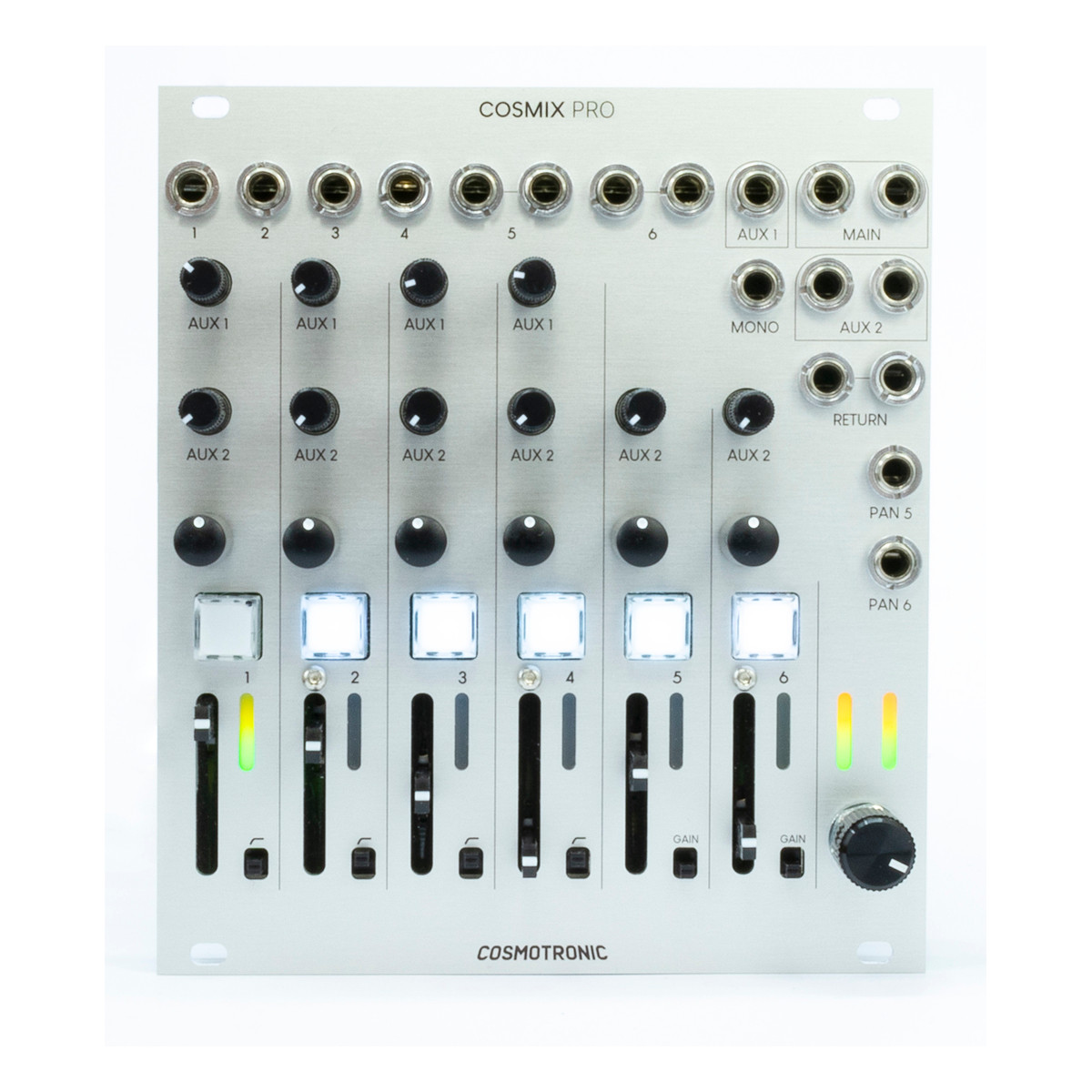 Cosmotronic Cosmix Pro Eurorack Stereo Mixer Module (Silver) at
