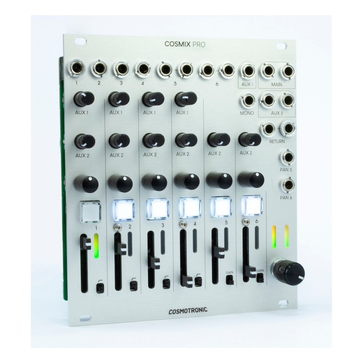 Cosmotronic Cosmix Pro Eurorack Stereo Mixer Module (Silver) at