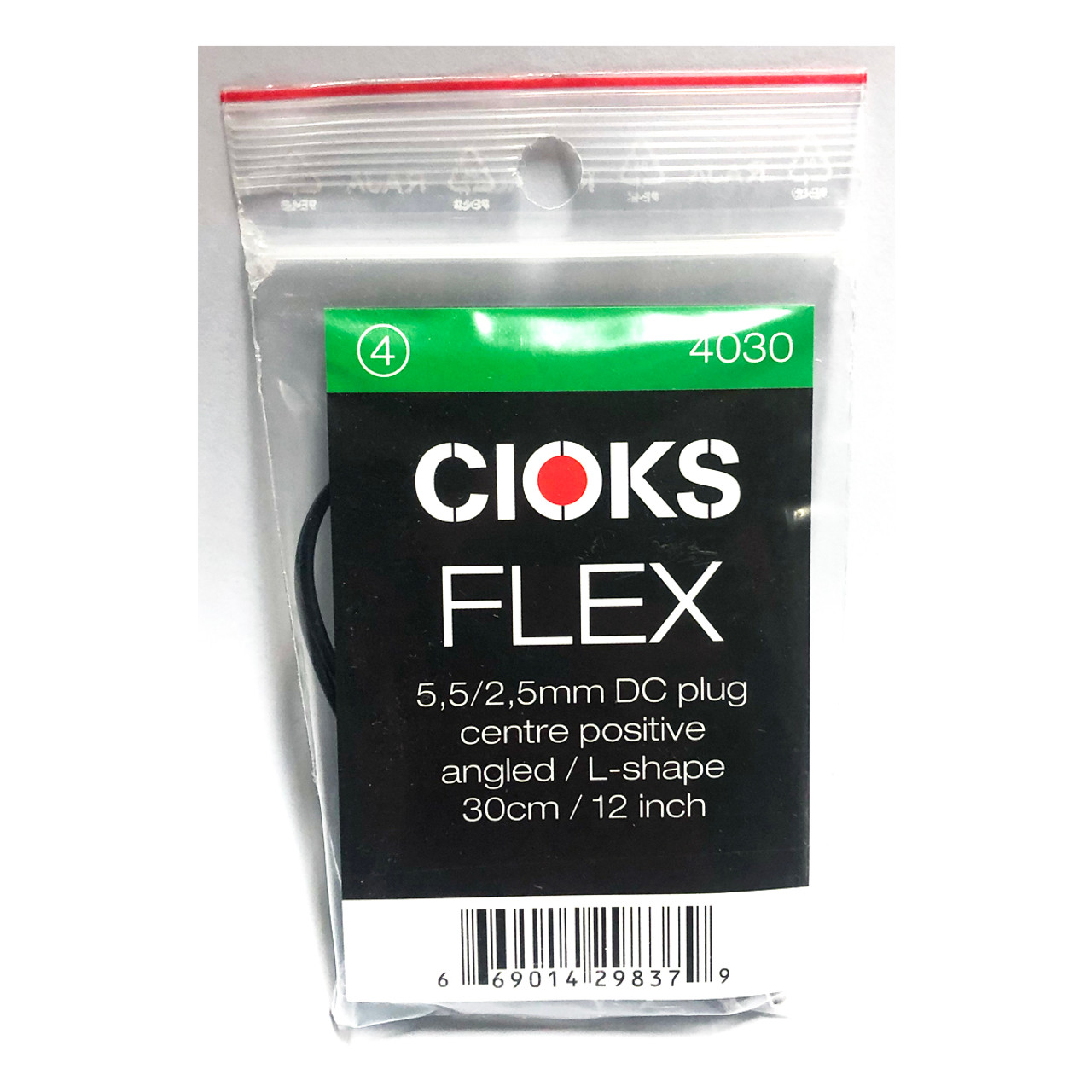 Cioks Flex 4 Power Cable - 30cm 2.5mm Centre Positive Angled DC Jack - Green (4030) main image
