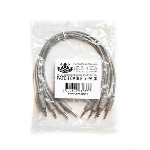 Black Market Modular Eurorack Patch Cables (25cm - Grey - 5 Pack)