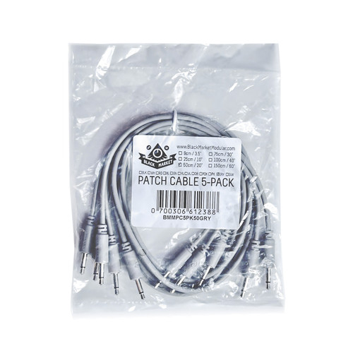 Black Market Modular Eurorack Patch Cables (50cm - Grey - 5 Pack)