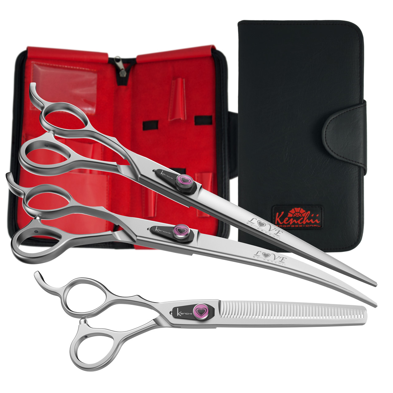 本鍛錬花鋏三種セット /Hand Forged Shears Set Love | 3-Piece Shears Sets - Lefty - Kenchii Grooming