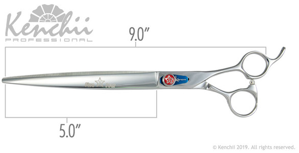 Kenchii Five Star™ offset 9-inch lefty grooming shear measurements.