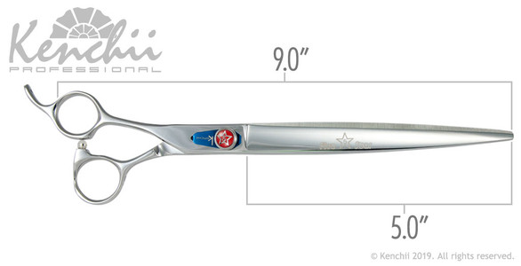 Kenchii Five Star™ offset 9-inch lefty grooming shear measurements.