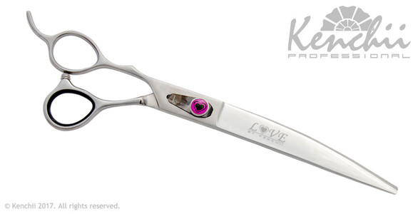 Kenchii Love™ 8-inch curved left-handed dog grooming scissor.