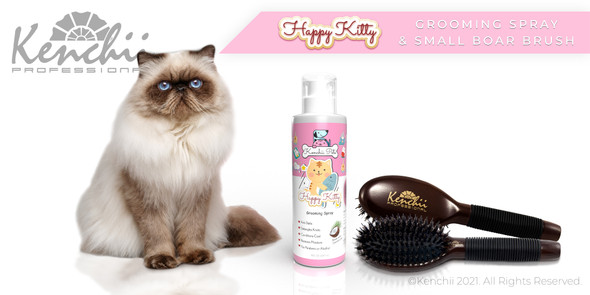Happy Kitty™ Grooming Spray  with Small Boar & Nylon Brush