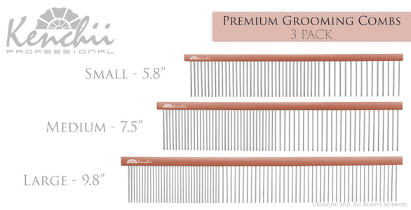 Kenchii™ Premium Satin Rose Gold Grooming Combs - Set - Pack of 3