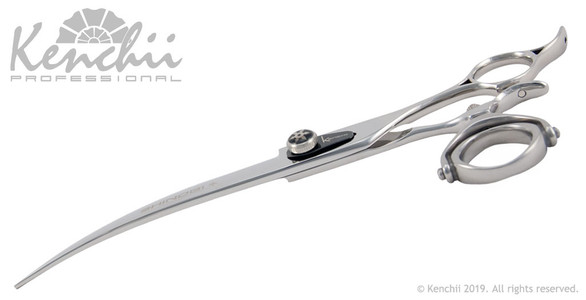 Shinobi™ 8-inch curved double swivel grooming shear, profile.