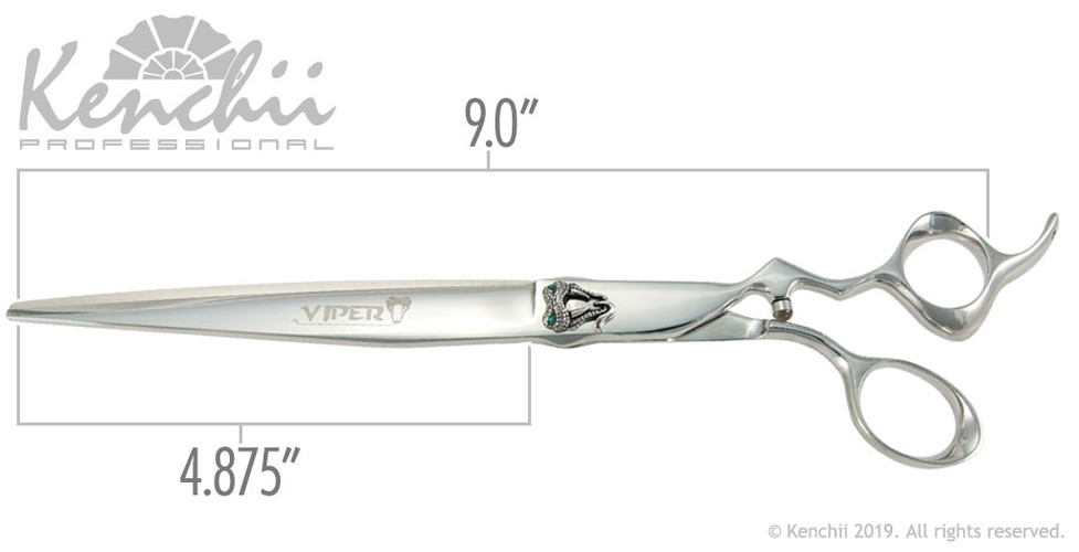 Kenchii Viper™ 9-inch grooming shear measurements.