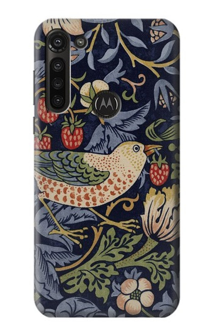 S3791 William Morris Strawberry Thief Fabric Case For Motorola Moto G8 Power