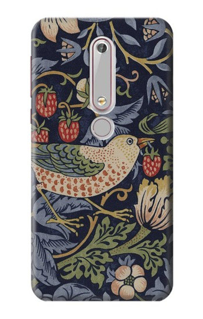 S3791 William Morris Strawberry Thief Fabric Case For Nokia 6.1, Nokia 6 2018