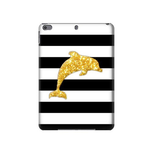 S2882 Black and White Striped Gold Dolphin Hard Case For iPad Pro 10.5, iPad Air (2019, 3rd)