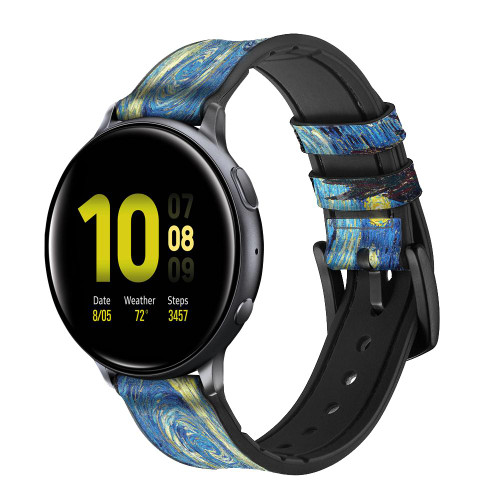 CA0021 Van Gogh Starry Nights Leather & Silicone Smart Watch Band Strap For Samsung Galaxy Watch, Gear, Active