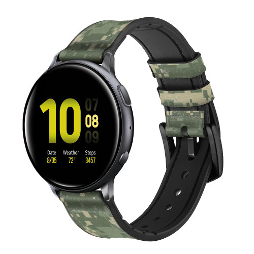 CA0234 Digital Camo Camouflage Graphic Printed Leather & Silicone Smart Watch Band Strap For Samsung Galaxy Watch, Gear, Active