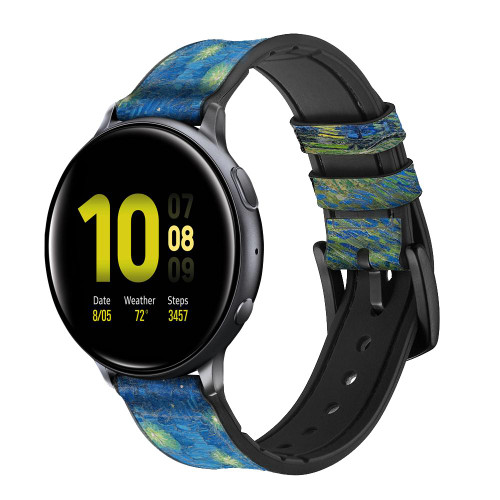 CA0664 Van Gogh Starry Night Over the Rhone Leather & Silicone Smart Watch Band Strap For Samsung Galaxy Watch, Gear, Active