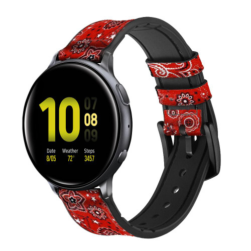 CA0668 Red Classic Bandana Leather & Silicone Smart Watch Band Strap For Samsung Galaxy Watch, Gear, Active
