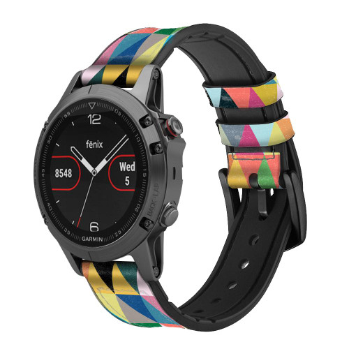 CA0557 Triangles Vibrant Colors Leather & Silicone Smart Watch Band Strap For Garmin Smartwatch