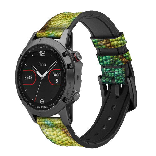 CA0562 Lizard Skin Graphic Printed Leather & Silicone Smart Watch Band Strap For Garmin Smartwatch