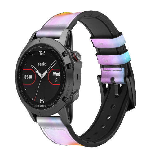 CA0565 Rainbow Unicorn Pastel Sky Leather & Silicone Smart Watch Band Strap For Garmin Smartwatch