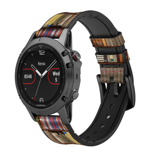CA0590 Bookshelf Leather & Silicone Smart Watch Band Strap For Garmin Smartwatch