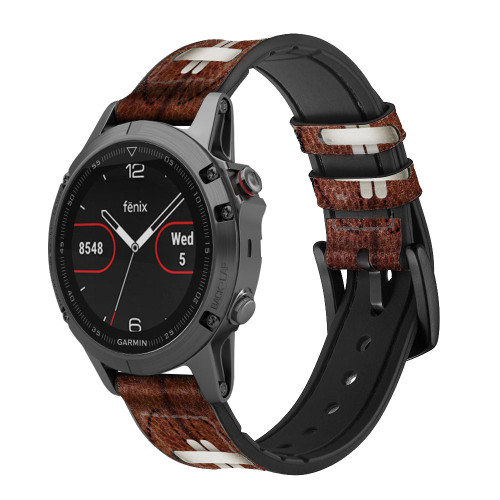 CA0656 Vintage Football Graphic Printed Leather & Silicone Smart Watch Band Strap For Garmin Smartwatch