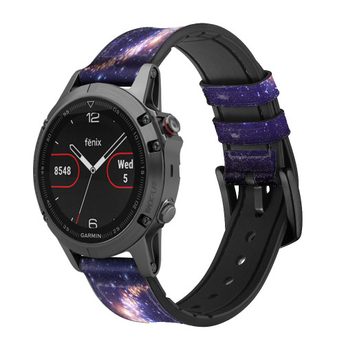 CA0658 Crescent Moon Galaxy Leather & Silicone Smart Watch Band Strap For Garmin Smartwatch